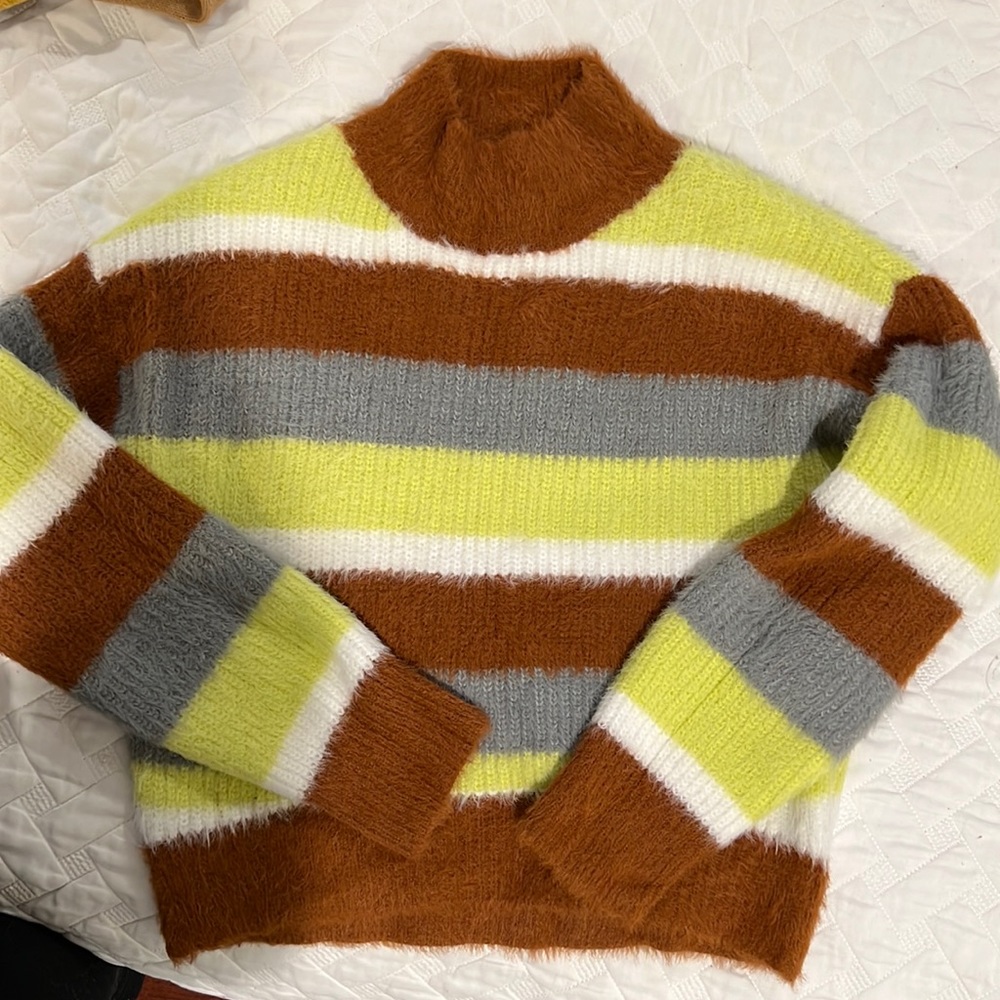 Striped cozy mock neck sweater